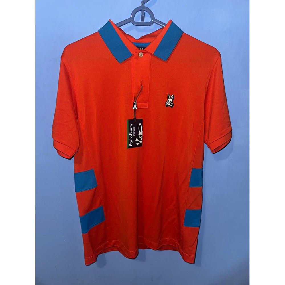 Psycho Bunny Mens Hackney Sport Polo Orange Blue Golf Shirt Size 4 S